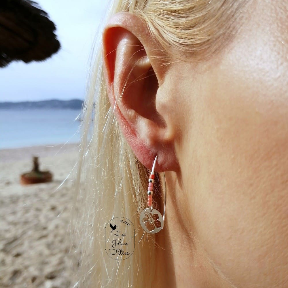 Boucles d'oreilles « Hibiscus » argent 925 - rose corail - Bijoux Les  Jolies Filles