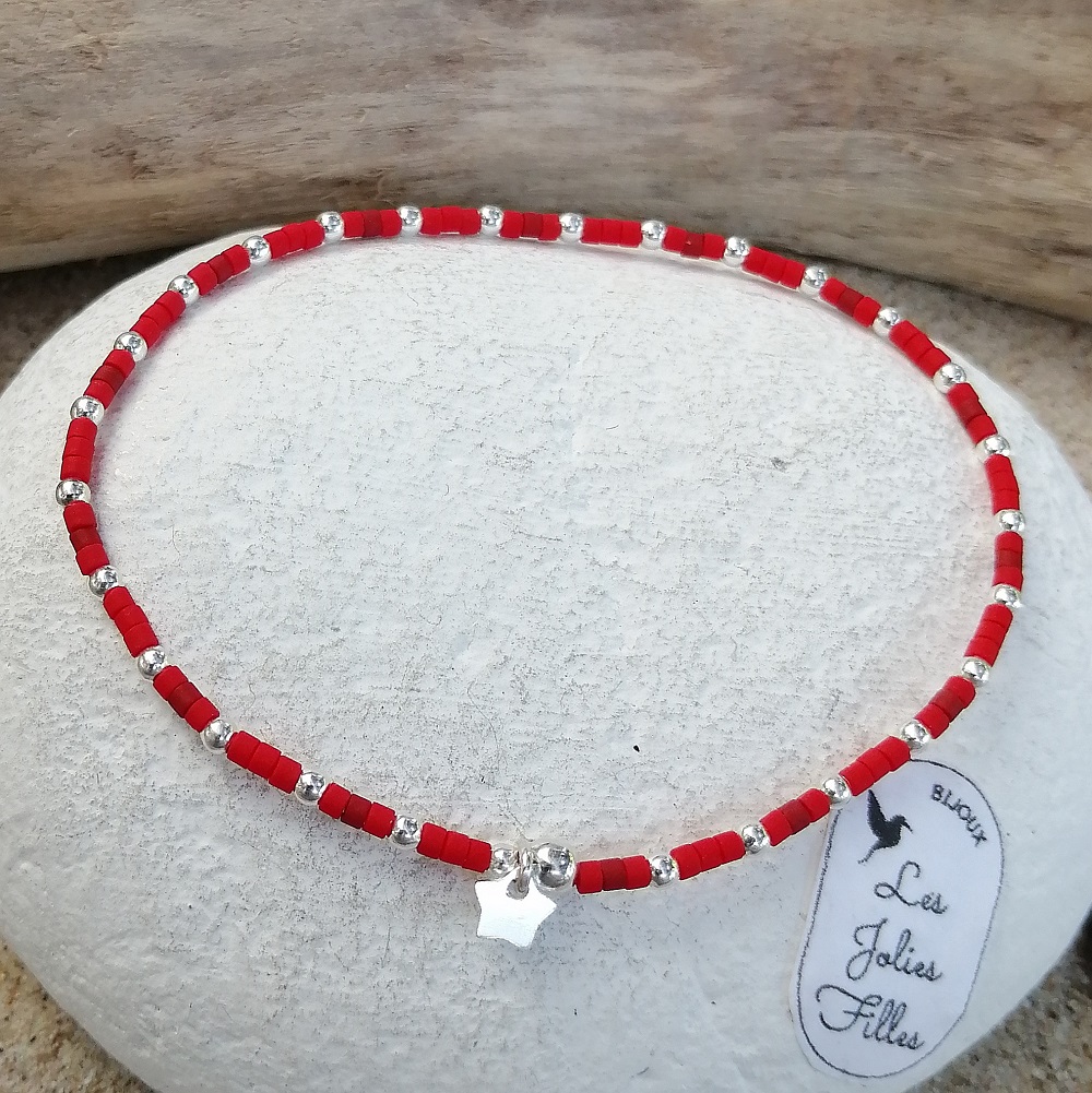 Bracelet argent élastique «adorable» - rouge - Bijoux Les Jolies