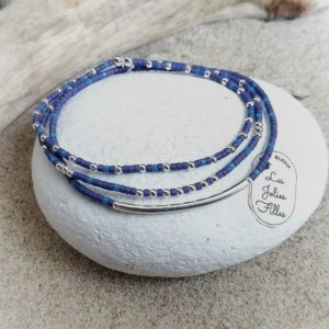 bracelet argent 925 bleu nuit élastique