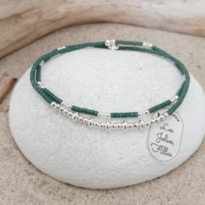 bracelets artisanaux vert cèdre argent 925 joviale élastique
